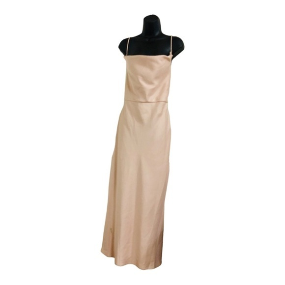 Taylor champagne light pink spaghetti strap cowlneck silk look maxi gown size 16 - Picture 10 of 13